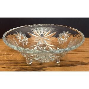 Vtg Anchor Hocking EAPC Prescut 3 Toe Bon Bon Candy Dish Star of David & Fan